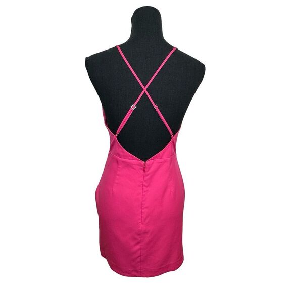 NBD Dresses & Skirts - NBD Emily Mini Dress Hot Pink Low Back Crossover Front Fully Lined Size Small